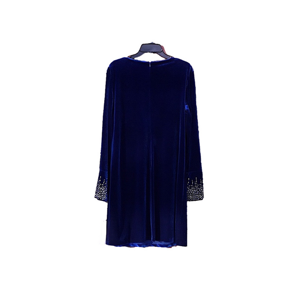 CALVIN KLEIN Bling Bell Sleeve Blue Velvet Velour Holiday Party Dress Sz M  NWT - Picture 6 of 15